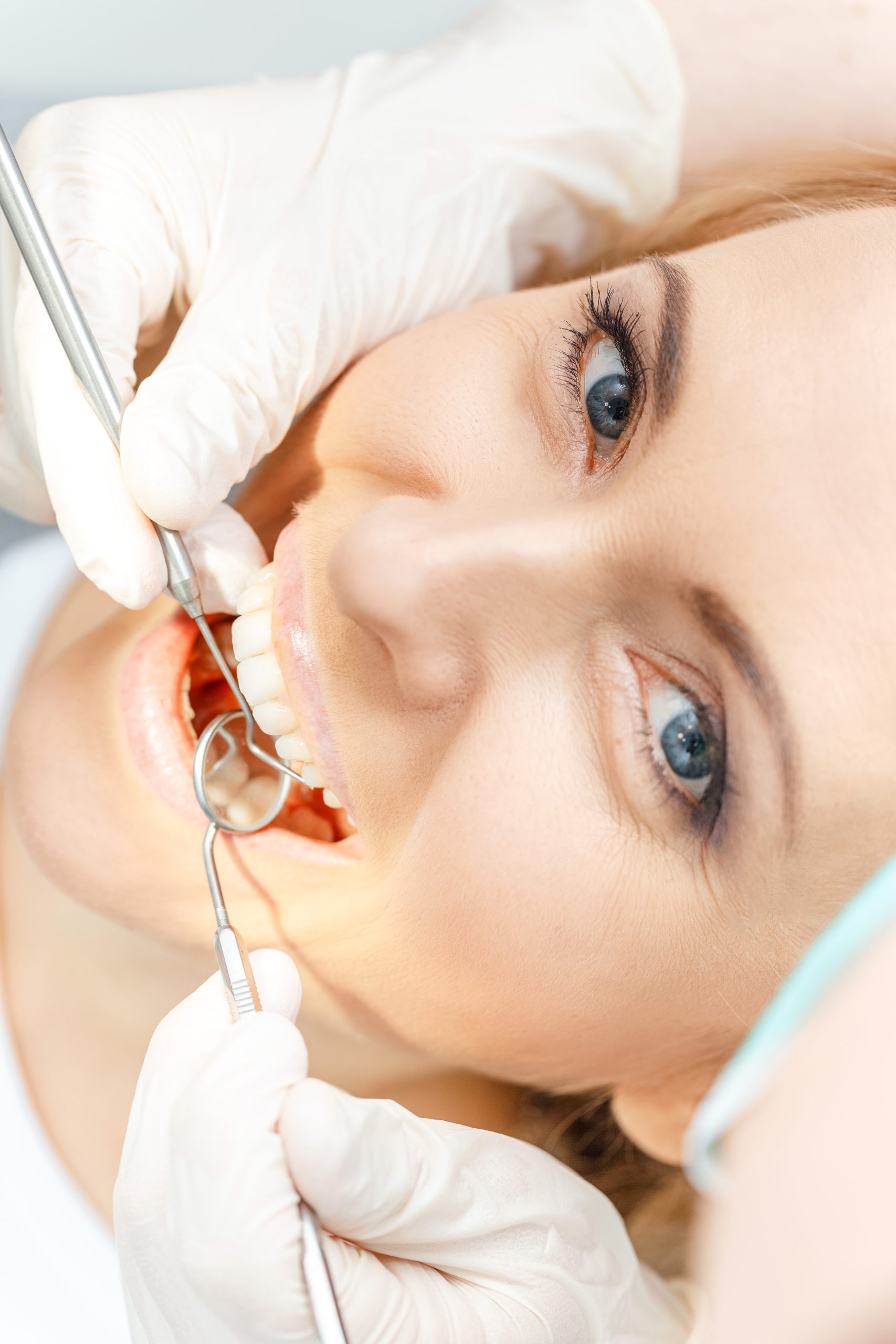 Close-up of blonde woman during dental check-up