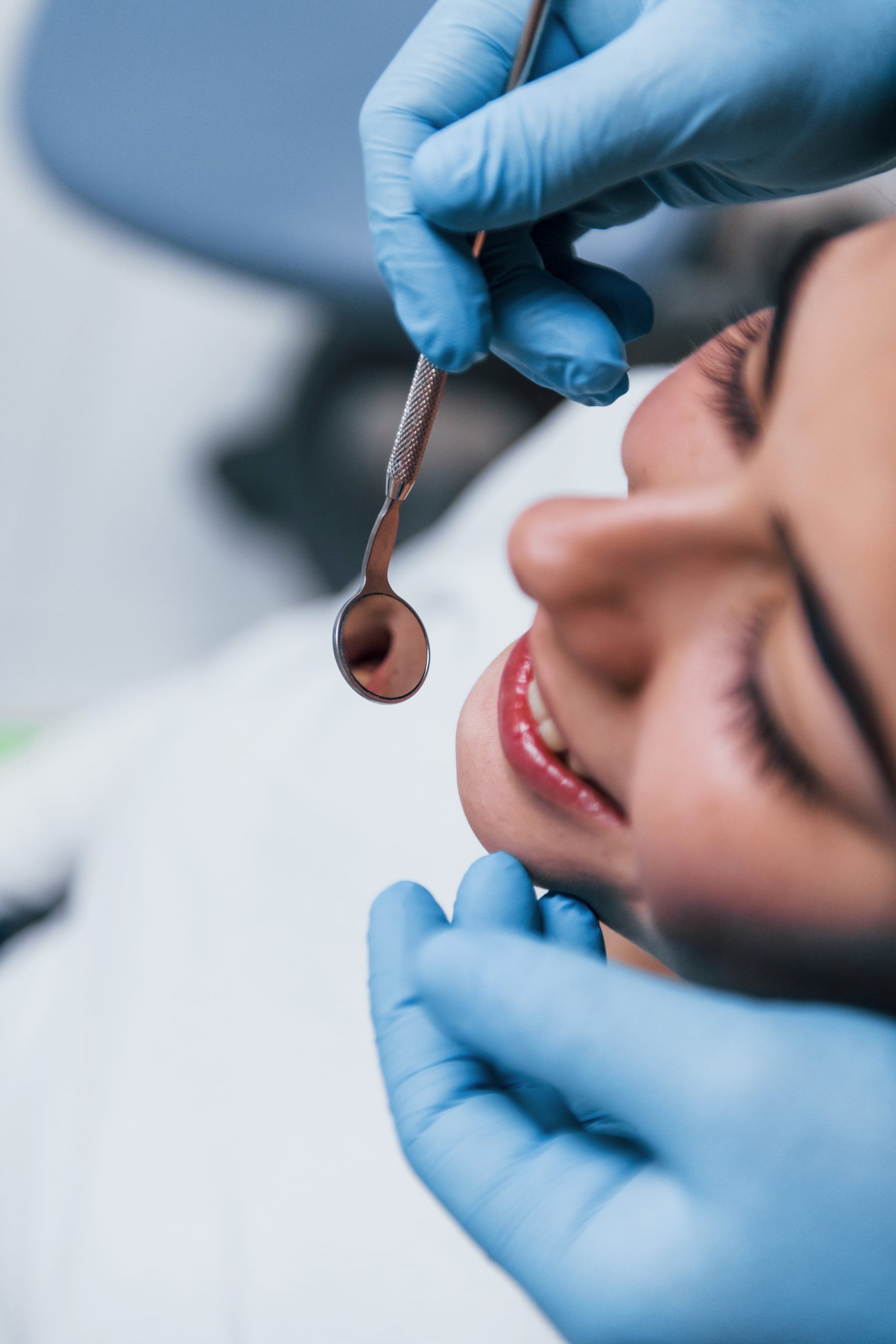 view of young woman that have a visit in the dentist clinic